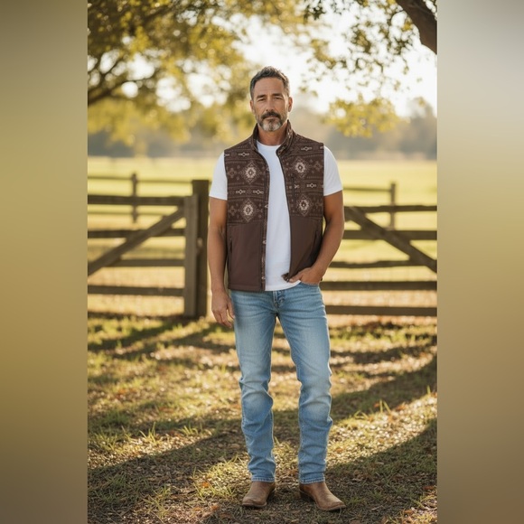 Ariat Logan soft shell zip up vest brown southwest print large - Picture 2 of 14